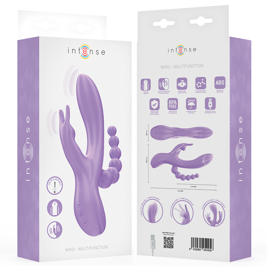 INTENSE - MIKO TRIPLO VIBRATORE CONIGLIO & STIMOLATORE & ANALE 7 VIBRAZIONI VIOLA
