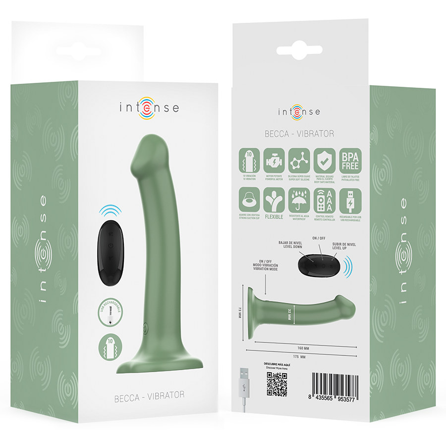 INTENSE - VIBRATORE BECCA CON VENTOSA 10 VIBRAZIONI TELECOMANDO VERDE