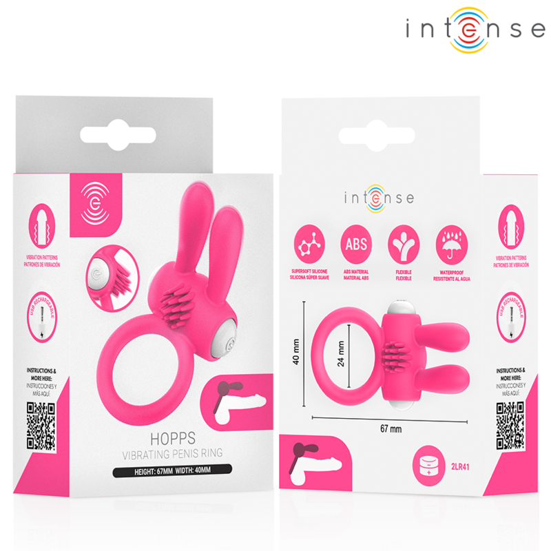 INTENSE - ANELLO VIBRANTE PER PENE HOPPS CON STIMOLAZIONE CLITORIDEA ROSA