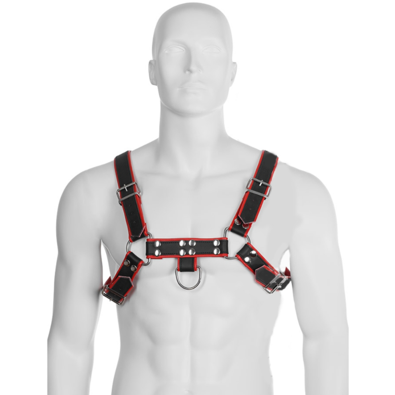 LEATHER BODY - CATENA HARNESS III NERO / ROSSO