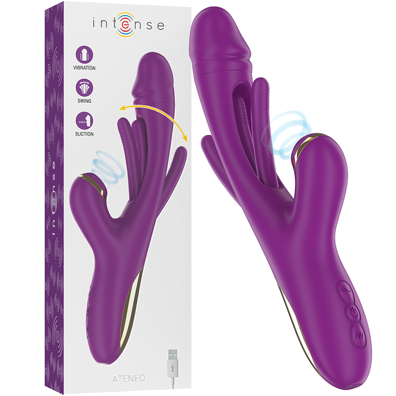 INTENSE - ATENEO VIBRATORE MULTIFUNZIONE RICARICABILE 7 VIBRAZIONI CON LINGUA OSCILLANTE E ASPIRAZIONE VIOLA