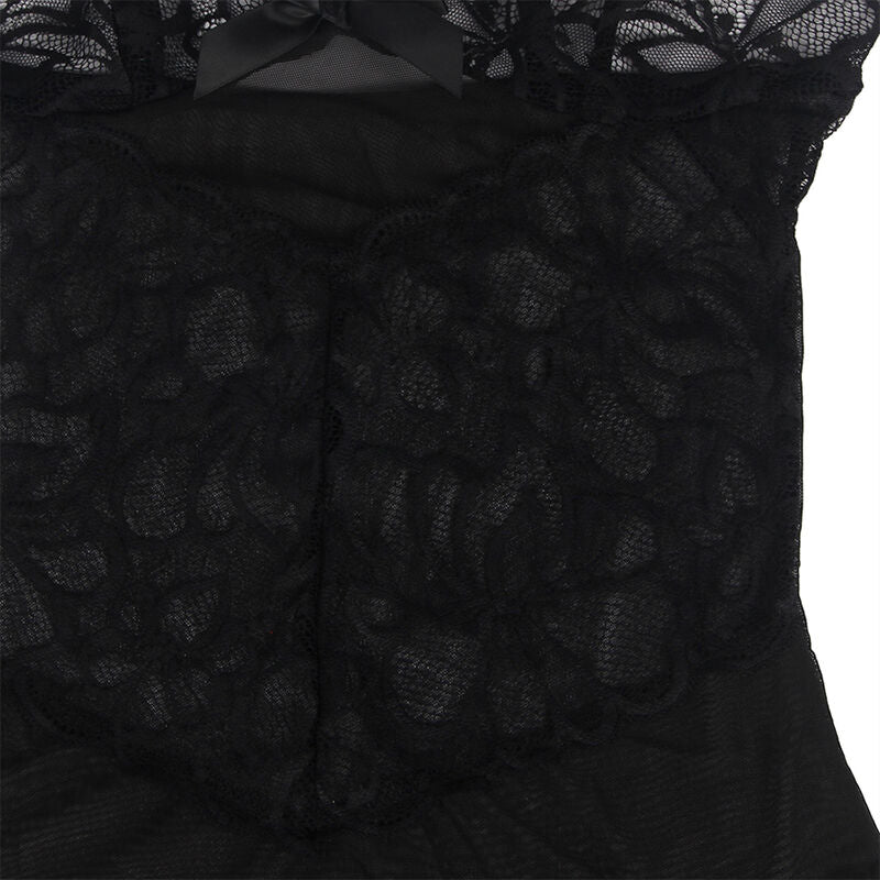 SUBBLIME - BABY DOLL CON SPALLINE REGOLABILI E PIZZO TRASPARENTE STAMPA FLOREALE NERO L/XL