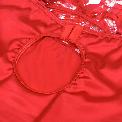 SUBBLIME - BABYDOLL IN RASO CON PIZZO ROSSO L/XL