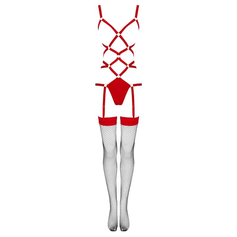 LIVCO CORSETTI FASHION - THIARA LC 20213 SET BODY + CALZE ROSSO L/XL