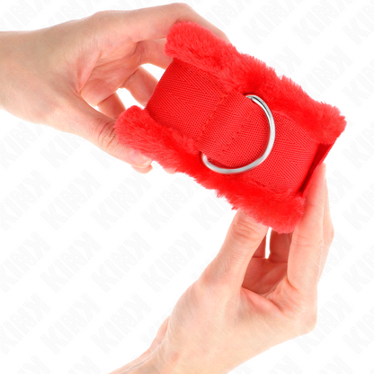 KINK - POGGIPOLSO FODERATO IN PELLICCIA ROSSO REGOLABILE 17-31 CM X 7 CM