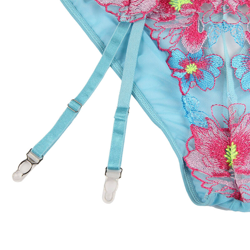 SUBBLIME - 954116 REGGISENO + SLIP CON CINTURA REGGISENO FLOREALE BLU L/XL