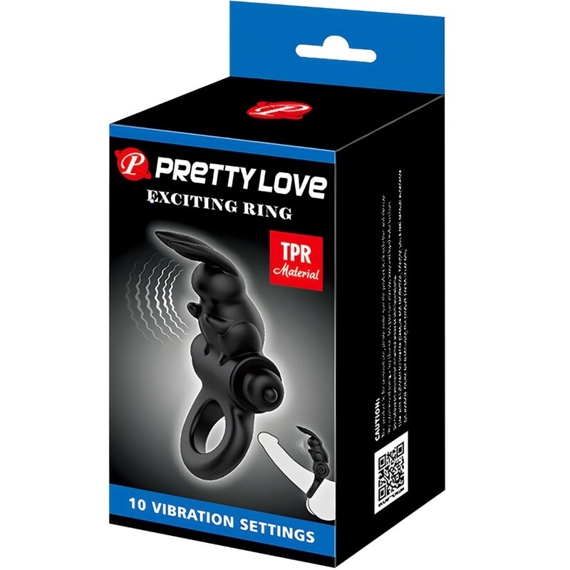 PRETTY LOVE - ANELLO VIBRATORE CONIGLIO ECCITANTE 10 VIBRAZIONI NERO