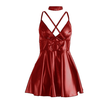 SUBBLIME - 955397 ABITO CON SPALLINE IN PELLE BORDEAUX S/M