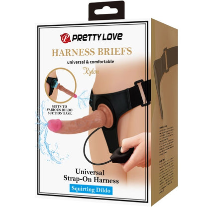 PRETTY LOVE - KYTON UNIVERSAL HARNESS SLIP CON DILDO SQUIRTING 19 CM MULATO