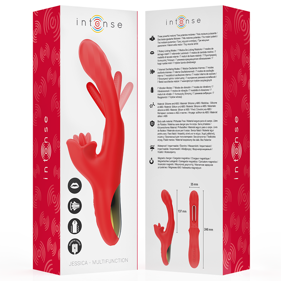 INTENSE - JESSICA VIBRATORE MULTIFUNZIONE STIMOLAZIONE CLITORIDE 24,8 CM ROSSO