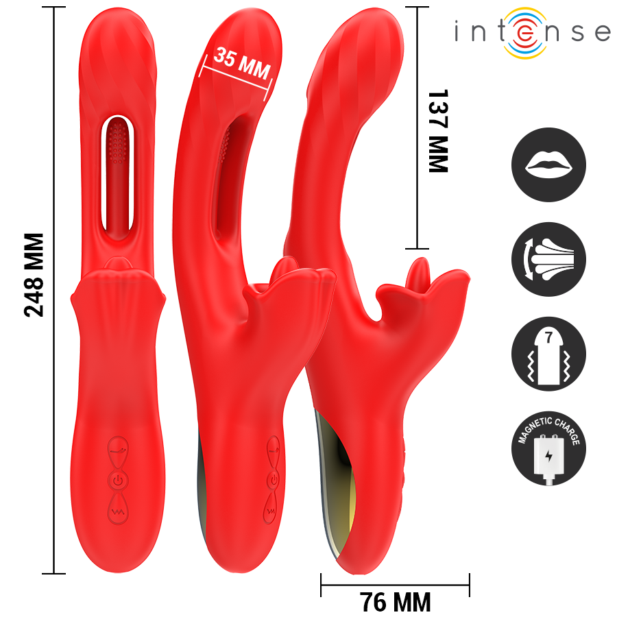 INTENSE - JESSICA VIBRATORE MULTIFUNZIONE STIMOLAZIONE CLITORIDE 24,8 CM ROSSO