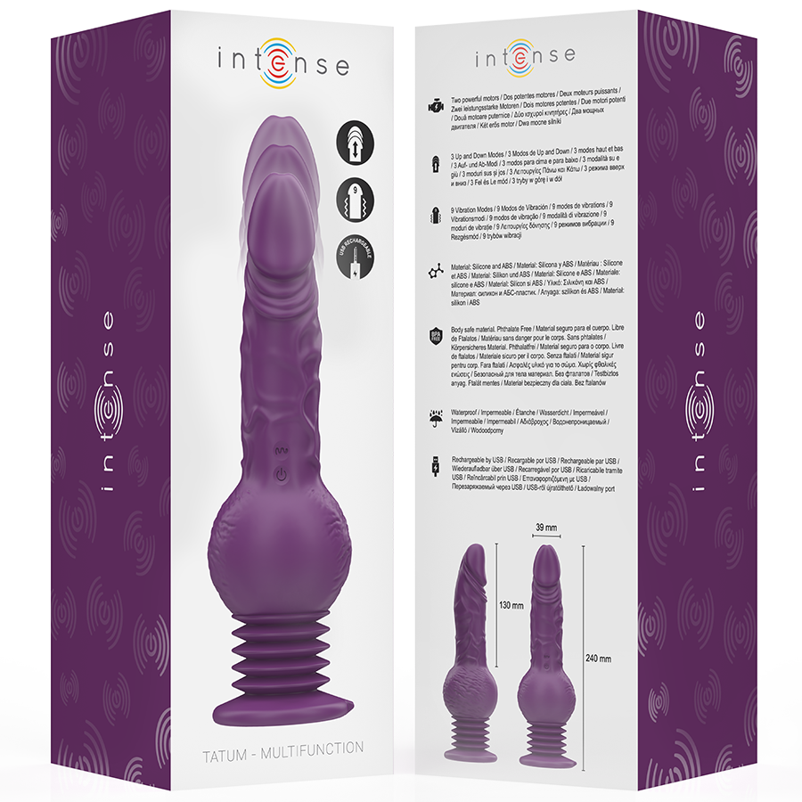 INTENSE - VIBRATORE MULTIFUNZIONE TATUM CON VIBRAZIONE SU E GIÙ 24 CM VIOLA