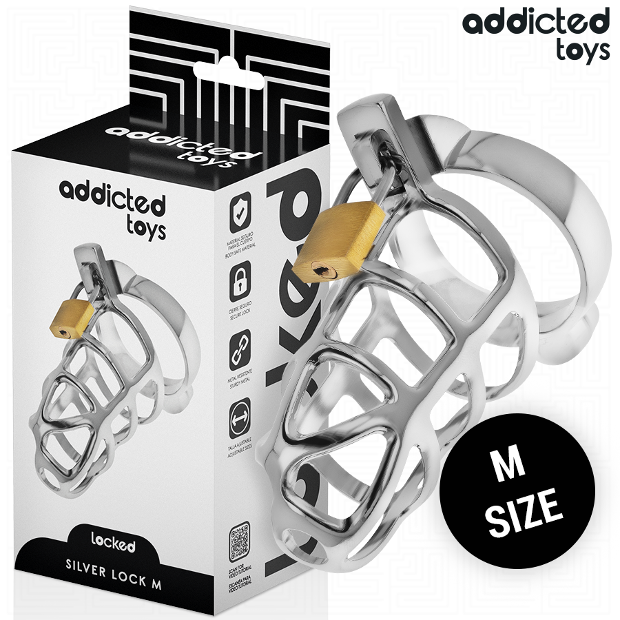ADDICTED TOYS LOCKED - GABBIA PER PENE CON SERRATURA IN ARGENTO TAGLIA M
