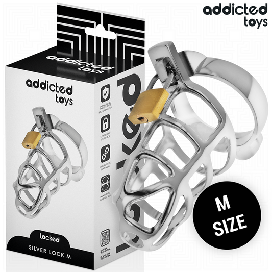 ADDICTED TOYS LOCKED - GABBIA PER PENE CON SERRATURA IN ARGENTO TAGLIA M