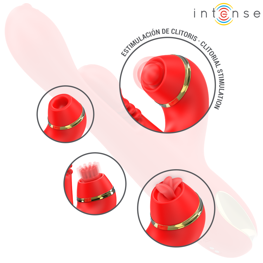 INTENSE - KATY STIMOLATORE CLITORIDEO MULTIFUNZIONE 4 TESTINE INTERCAMBIABILI ROSSO