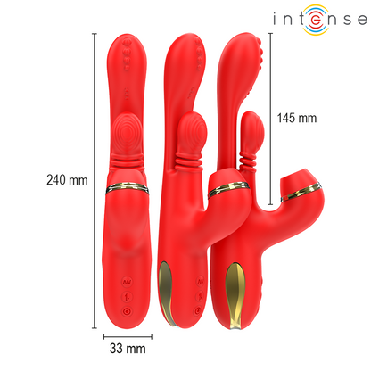 INTENSE - KATY STIMOLATORE CLITORIDEO MULTIFUNZIONE 4 TESTINE INTERCAMBIABILI ROSSO