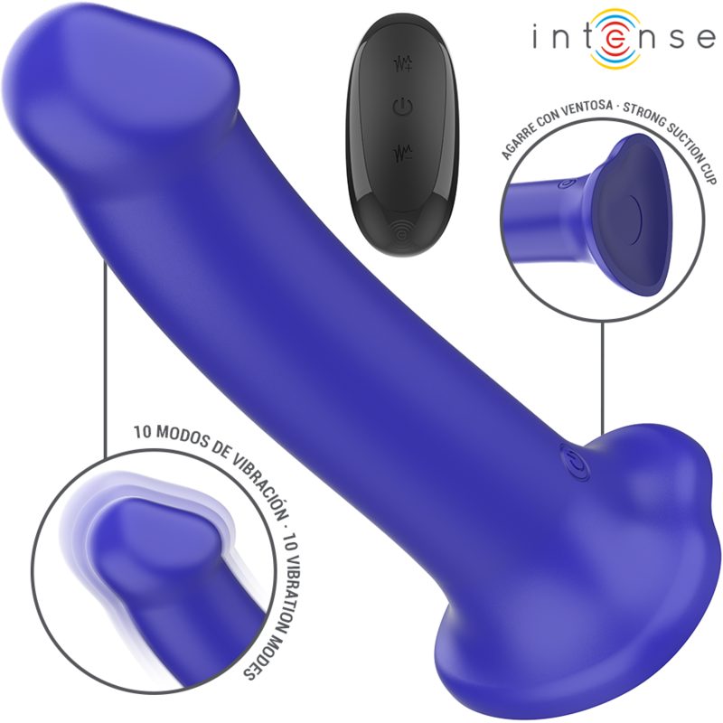 INTENSE - VIBRATORE VICTORIA CON VENTOSA 10 VIBRAZIONI BLU SCURO TELECOMANDO