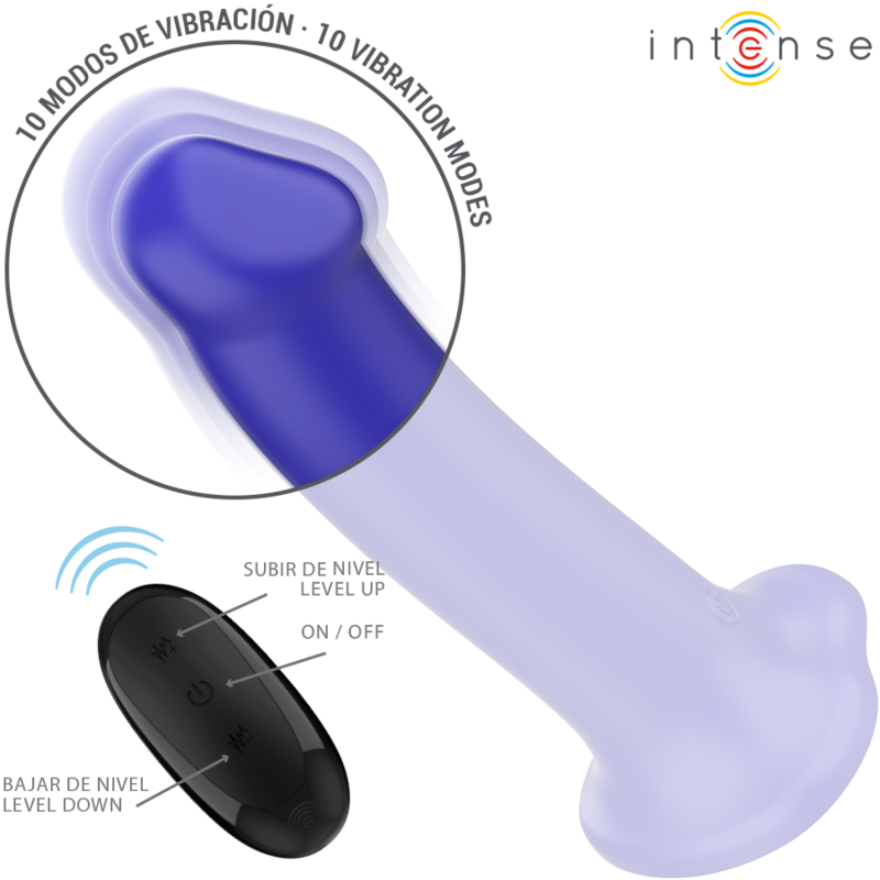 INTENSE - VIBRATORE VICTORIA CON VENTOSA 10 VIBRAZIONI BLU SCURO TELECOMANDO