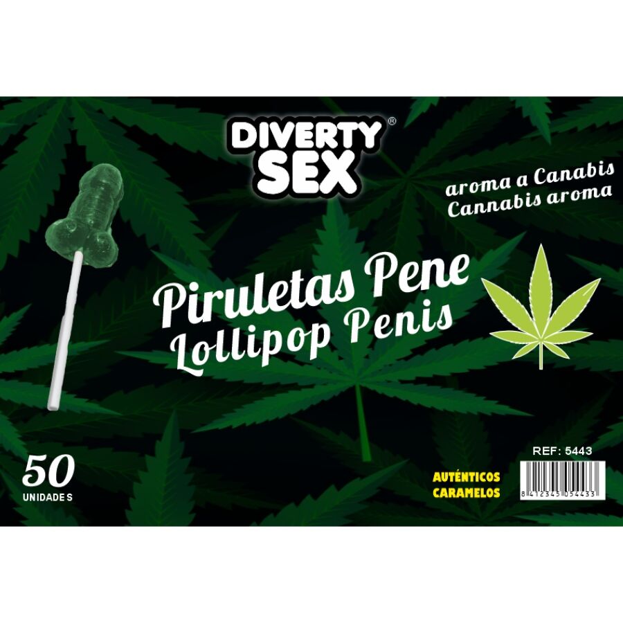 DIABLO GOLOSO - 50 LECCA-LECCA A FORMA DI PENE AROMA DI CANNABIS