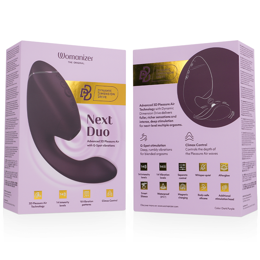 WOMANIZER - DUO NEXT STIMOLATORE DOPPIO CLITORIDEO E PUNTO G VIOLA SCURO