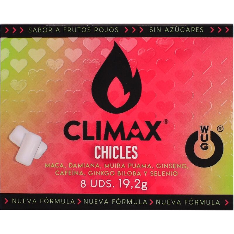 WUG Climax - Gomma da masticare funzionale con Maca, Damiana e Ginseng per aumentare il desiderio e la vitalità intima. BLIST
