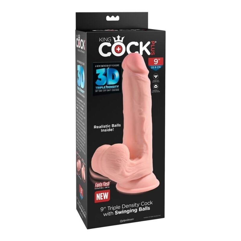 KING COCK PLUS - DILDO REALISTICO A TRIPLA DENSITÀ CON TESTICOLI OSCILLANTI 23 CM CARNE