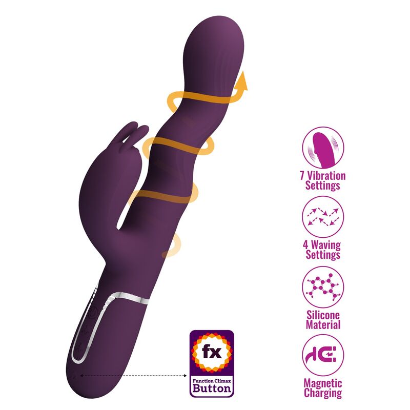 PRETTY LOVE - VIBRATORE A FORMA DI CONIGLIO LOURSEN CON MOVIMENTO DI SPINTA E 7 VIBRAZIONI, RICARICABILE TRAMITE USB, VIOLA