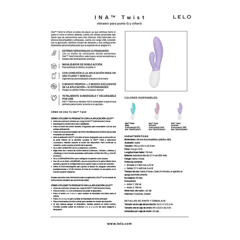 LELO - INA TWIST DOPPIO VIBRATORE A CONIGLIO PER IL PUNTO G E IL CLITORIDE ROSA