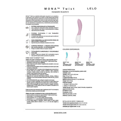 LELO - MONA TWIST VIBRATORE PER IL PUNTO G RICARICABILE E CONTROLLABILE TRAMITE APP, COLORE LAVANDA