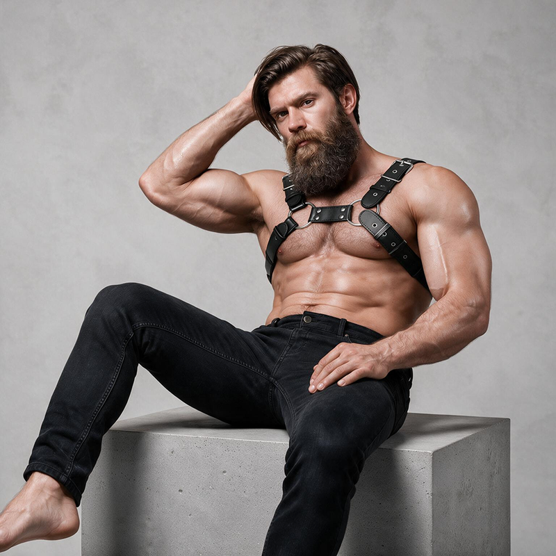 FETISH SUBMISSIVE ATTITUDINE - IMBRACATURA PER BULLDOG IN ECOPELLE REGOLABILE DA UOMO