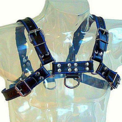 LEATHER BODY - IMBRACATURA IN PELLE BLU E NERA PER BULLDOG