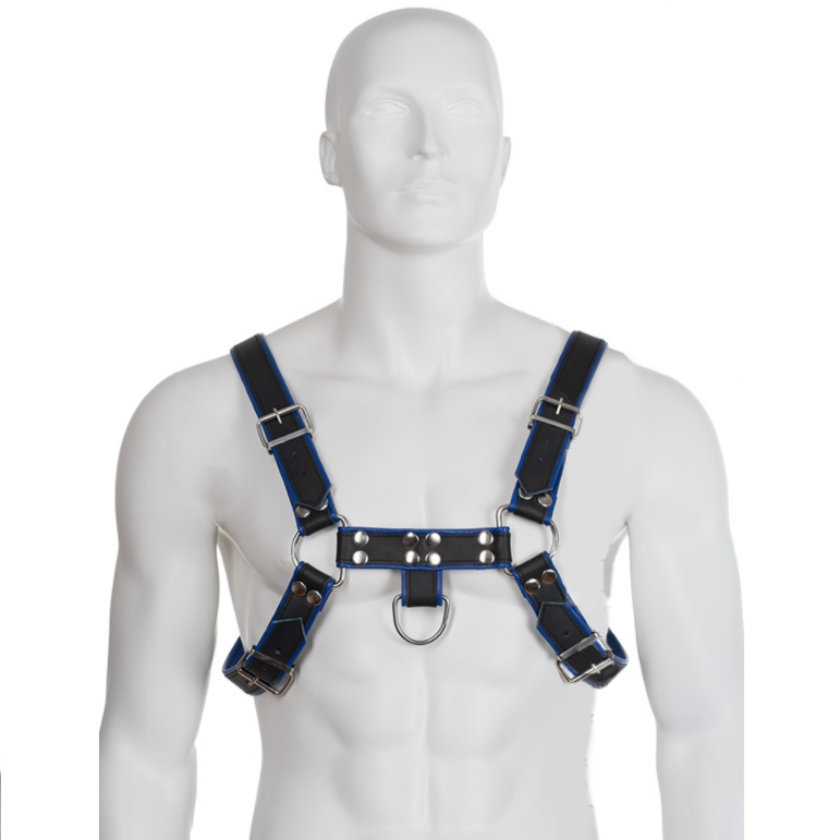 LEATHER BODY - IMBRACATURA IN PELLE BLU E NERA PER BULLDOG
